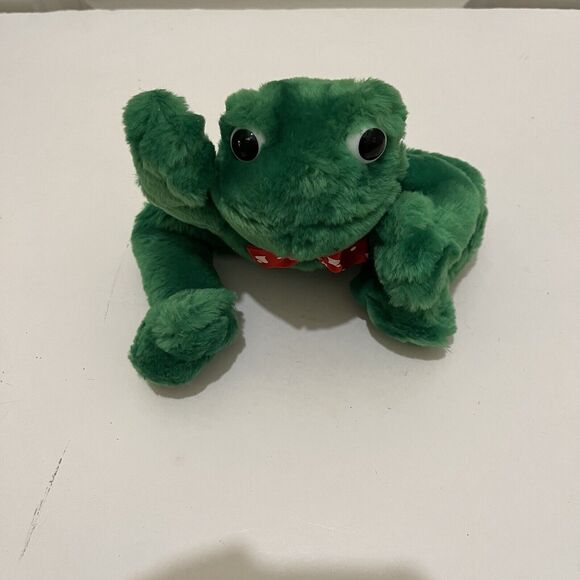 Vintage Main Joy Leaping Heart Love Collar Green Frog Plush Stuffed Animal 6" - Picture 3 of 10